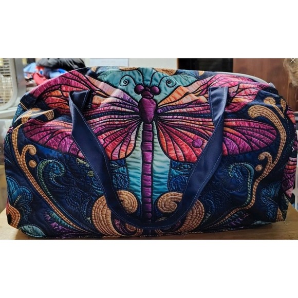 Handbags - Duffel Bag Travel Weekender Quilted Dragonfly Graphic Print Large Multicolor